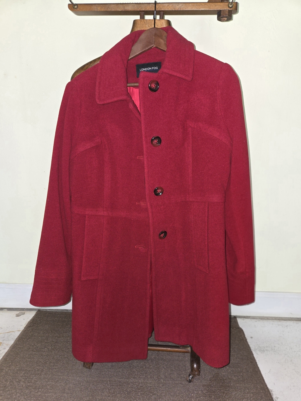 London Fog Women's Red Wool-Blend Pea Coat